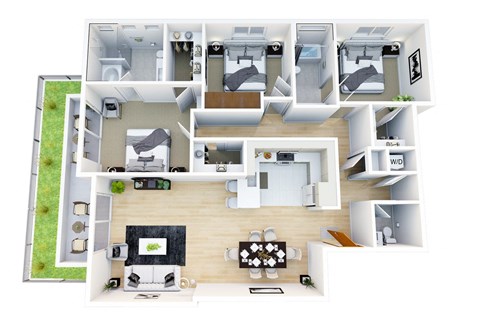 Floor plan for 3 beds, 2.5 baths, 1512 sqft